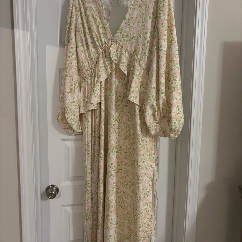 Topshop Floral V-Neck Maxi Dress - Baloon Sleeves